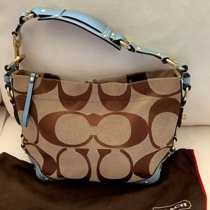 Brown Coach Signature Canvas & Leather Carly Hobo Bag